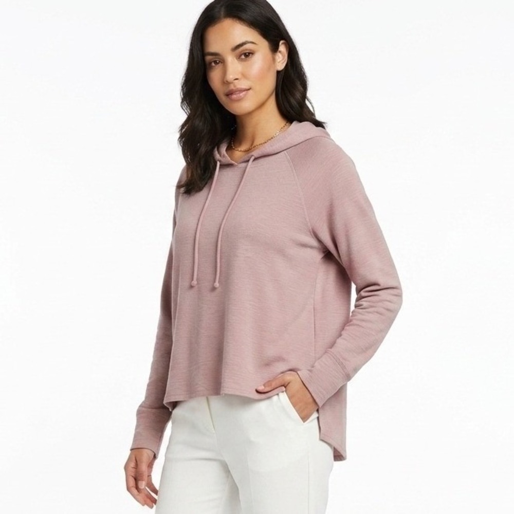 Reebok Hoodie Pink Heathered Thumbhole High-Low Pullover - Large